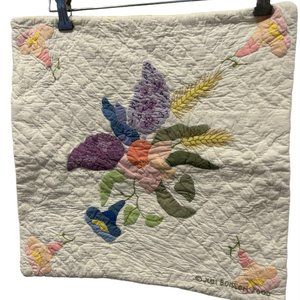 Judi Boisson Vintage Hand Made yellow floral signed Quilt Pillow cover 2…